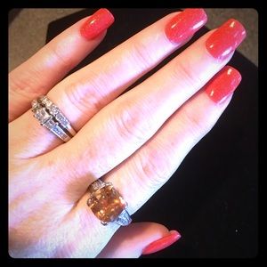 Solid 925 sterling silver stamped citrine ring